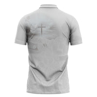 Niue White Sunday Tapu Fanau Zipper Polo Shirt Fiti Pua Mix Hiapo Tapa LT7 - Polynesian Pride