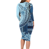 Samoa Siapo Mamanu Family Matching Long Sleeve Bodycon Dress and Hawaiian Shirt Plumeria Navy Blue Motifs LT7 - Polynesian Pride