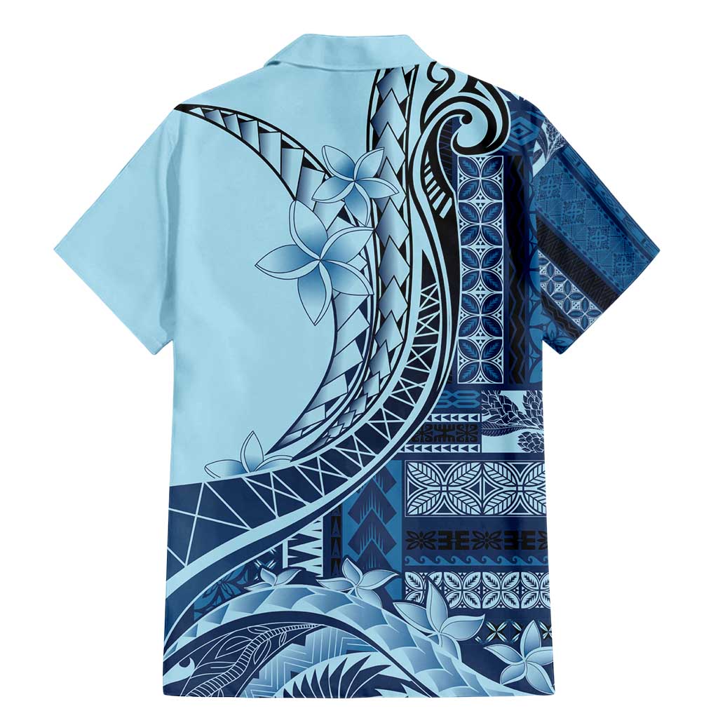 Samoa Siapo Mamanu Family Matching Mermaid Dress and Hawaiian Shirt Plumeria Navy Blue Motifs LT7 - Polynesian Pride