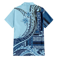 Samoa Siapo Mamanu Family Matching Off Shoulder Short Dress and Hawaiian Shirt Plumeria Navy Blue Motifs LT7 - Polynesian Pride