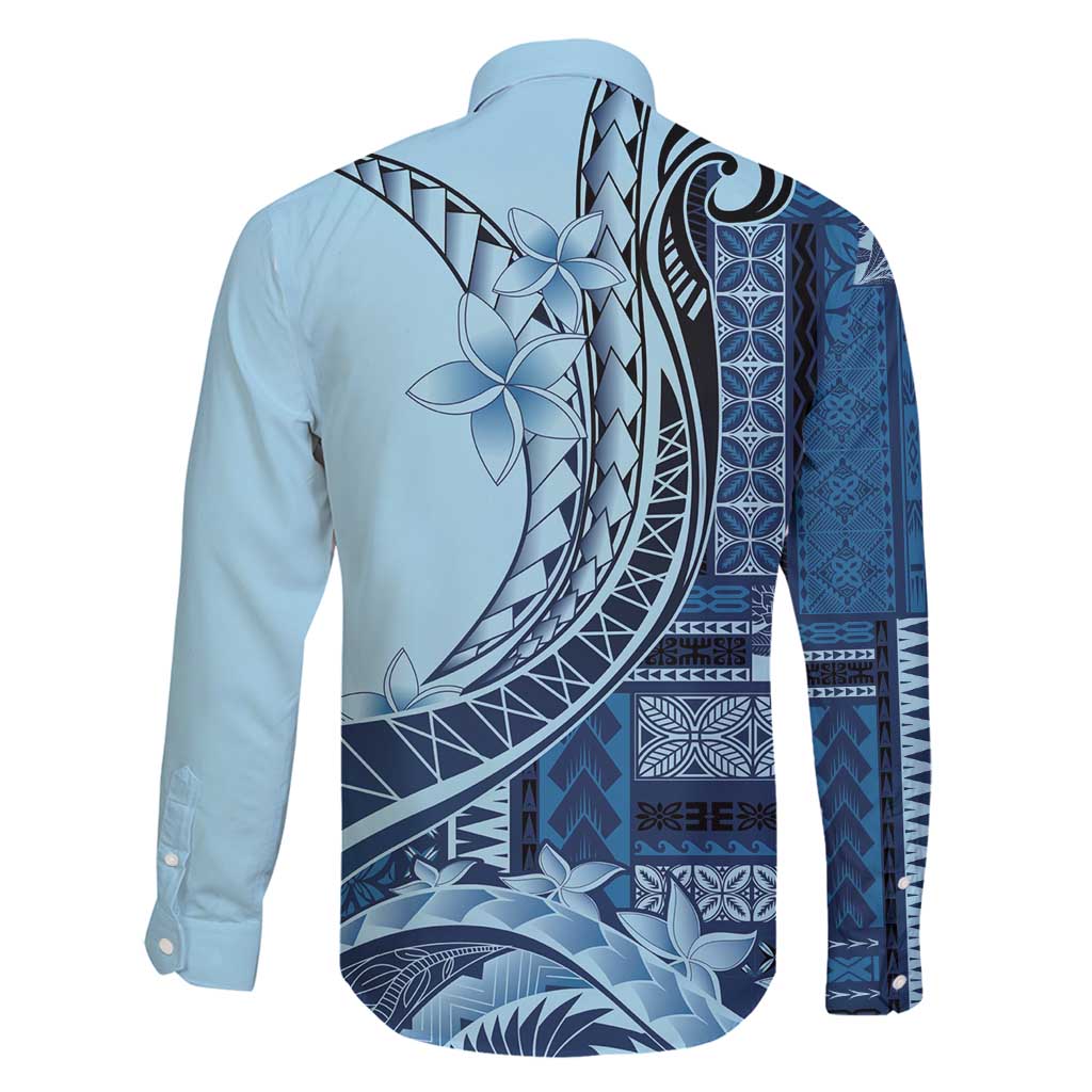 Samoa Siapo Mamanu Family Matching Off Shoulder Short Dress and Hawaiian Shirt Plumeria Navy Blue Motifs LT7 - Polynesian Pride