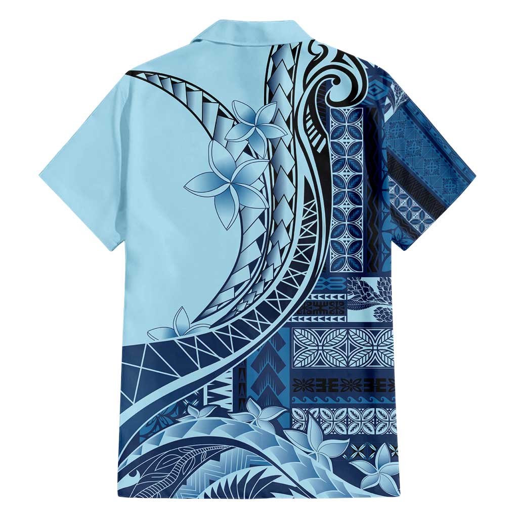 Samoa Siapo Mamanu Family Matching Short Sleeve Bodycon Dress and Hawaiian Shirt Plumeria Navy Blue Motifs LT7 - Polynesian Pride