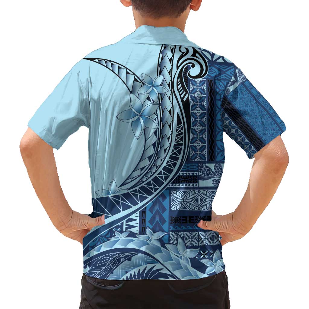 Samoa Siapo Mamanu Family Matching Summer Maxi Dress and Hawaiian Shirt Plumeria Navy Blue Motifs LT7 - Polynesian Pride