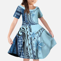 Samoa Siapo Mamanu Family Matching Summer Maxi Dress and Hawaiian Shirt Plumeria Navy Blue Motifs LT7 Daughter's Dress Blue - Polynesian Pride