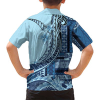 Samoa Siapo Mamanu Family Matching Tank Maxi Dress and Hawaiian Shirt Plumeria Navy Blue Motifs LT7 - Polynesian Pride