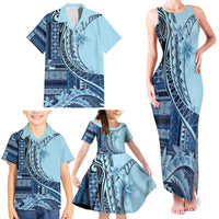 Samoa Siapo Mamanu Family Matching Tank Maxi Dress and Hawaiian Shirt Plumeria Navy Blue Motifs LT7 - Polynesian Pride