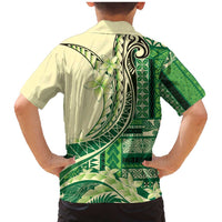 Samoa Siapo Mamanu Family Matching Mermaid Dress and Hawaiian Shirt Plumeria Emerald Motifs LT7 - Polynesian Pride