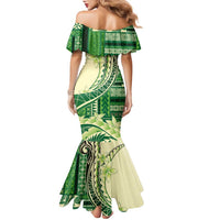 Samoa Siapo Mamanu Family Matching Mermaid Dress and Hawaiian Shirt Plumeria Emerald Motifs LT7 - Polynesian Pride