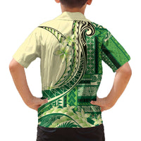 Samoa Siapo Mamanu Family Matching Off The Shoulder Long Sleeve Dress and Hawaiian Shirt Plumeria Emerald Motifs LT7 - Polynesian Pride