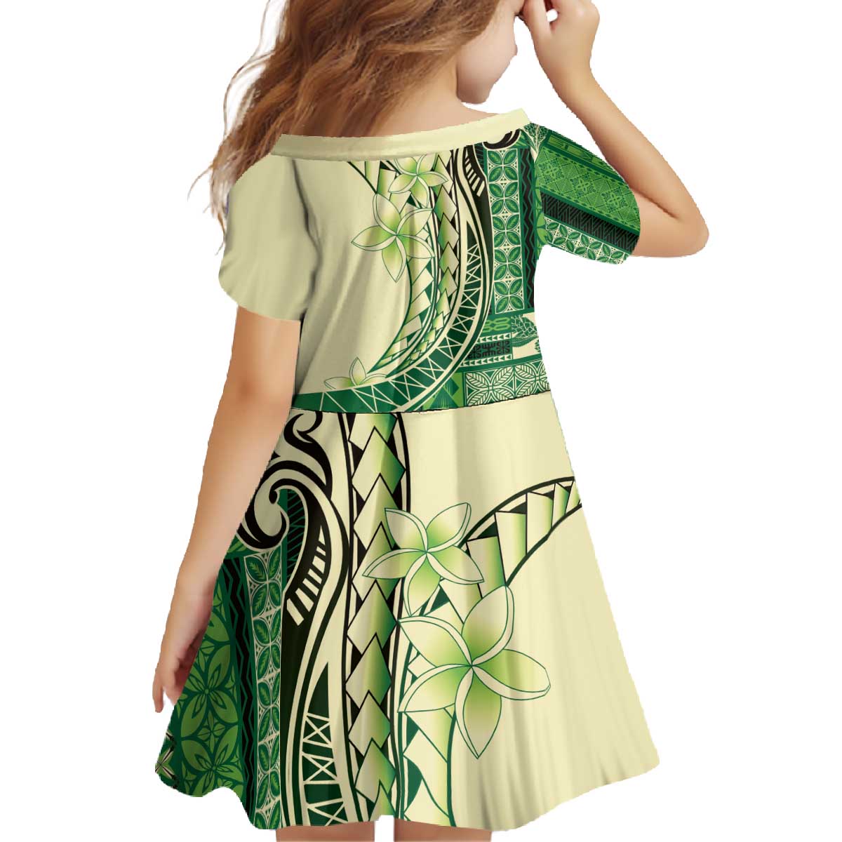 Samoa Siapo Mamanu Family Matching Off The Shoulder Long Sleeve Dress and Hawaiian Shirt Plumeria Emerald Motifs LT7 - Polynesian Pride