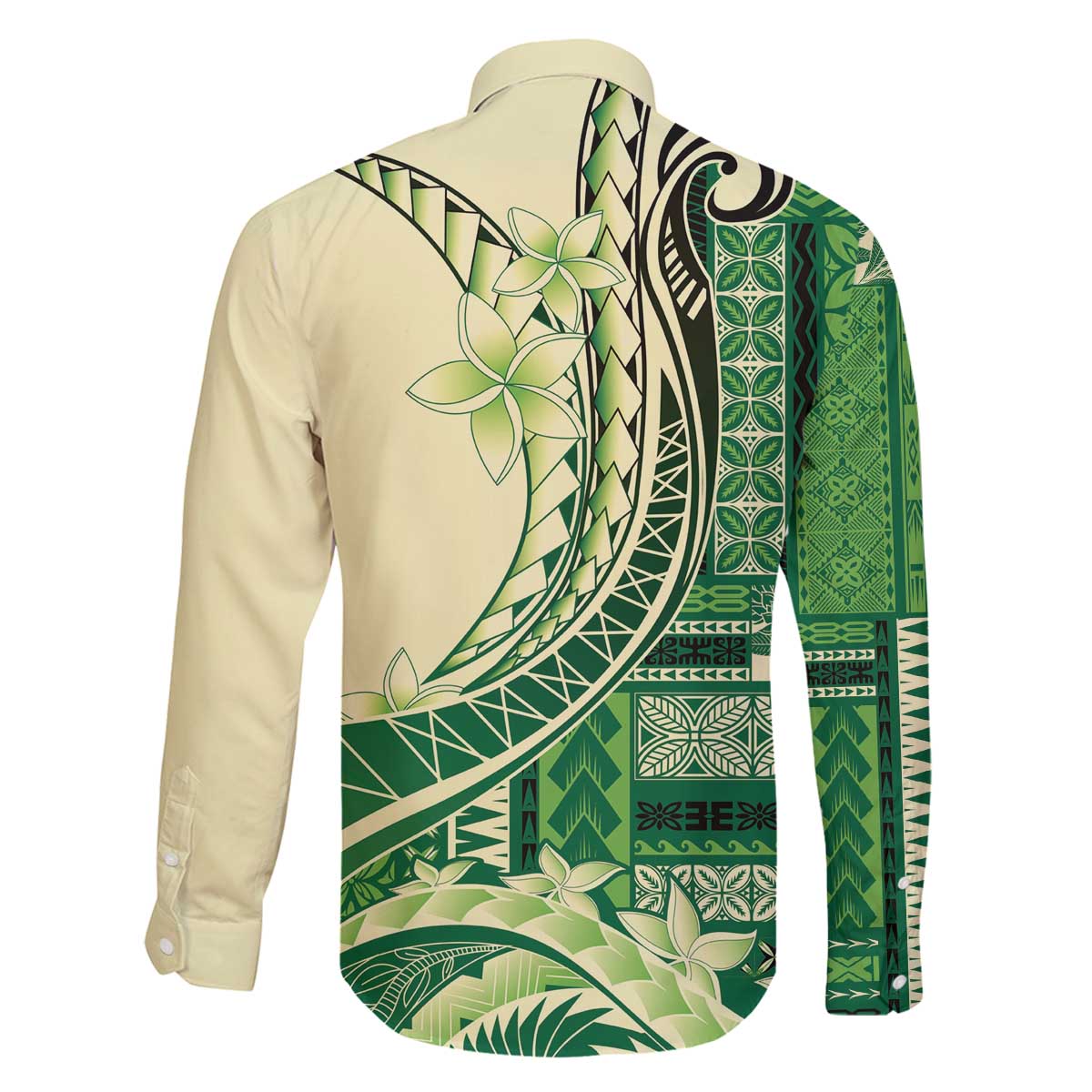 Samoa Siapo Mamanu Family Matching Off The Shoulder Long Sleeve Dress and Hawaiian Shirt Plumeria Emerald Motifs LT7 - Polynesian Pride