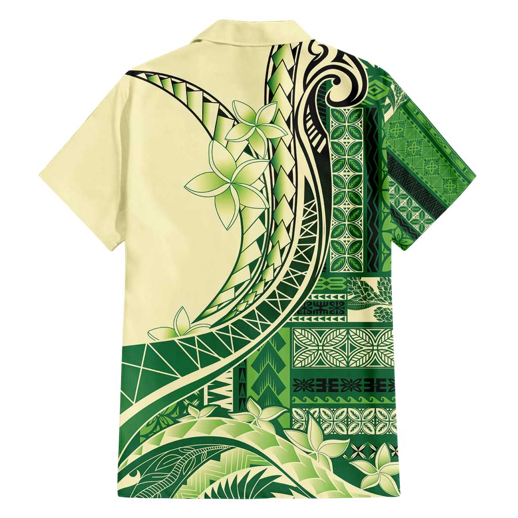 Samoa Siapo Mamanu Family Matching Off Shoulder Maxi Dress and Hawaiian Shirt Plumeria Emerald Motifs LT7 - Polynesian Pride