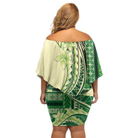 Samoa Siapo Mamanu Family Matching Off Shoulder Short Dress and Hawaiian Shirt Plumeria Emerald Motifs LT7 - Polynesian Pride