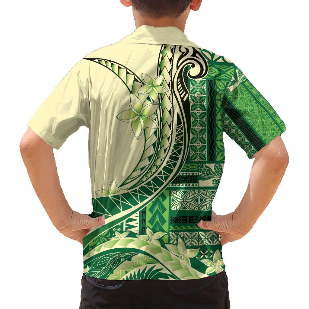 Samoa Siapo Mamanu Family Matching Summer Maxi Dress and Hawaiian Shirt Plumeria Emerald Motifs LT7 - Polynesian Pride