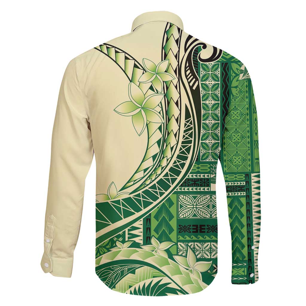 Samoa Siapo Mamanu Family Matching Summer Maxi Dress and Hawaiian Shirt Plumeria Emerald Motifs LT7 - Polynesian Pride