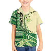 Samoa Siapo Mamanu Family Matching Summer Maxi Dress and Hawaiian Shirt Plumeria Emerald Motifs LT7 Son's Shirt Green - Polynesian Pride