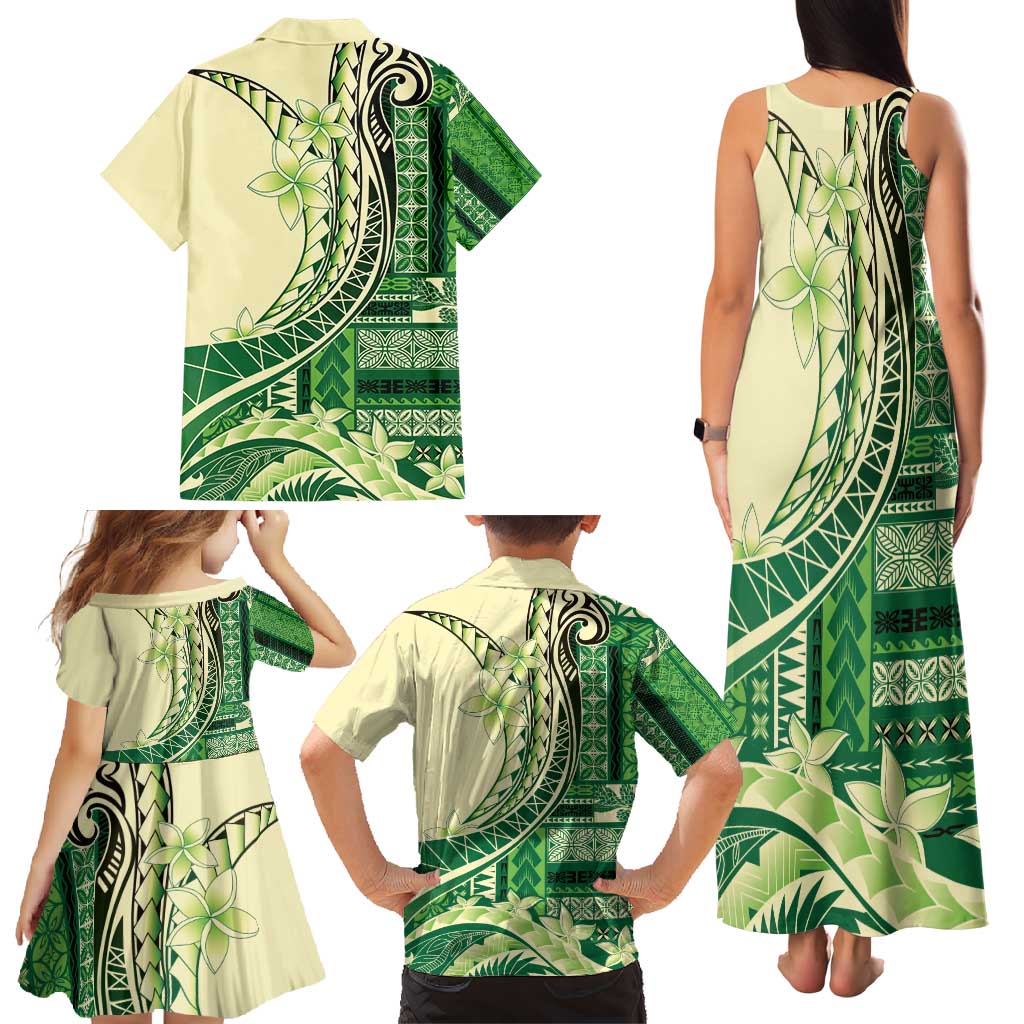 Samoa Siapo Mamanu Family Matching Tank Maxi Dress and Hawaiian Shirt Plumeria Emerald Motifs LT7 - Polynesian Pride