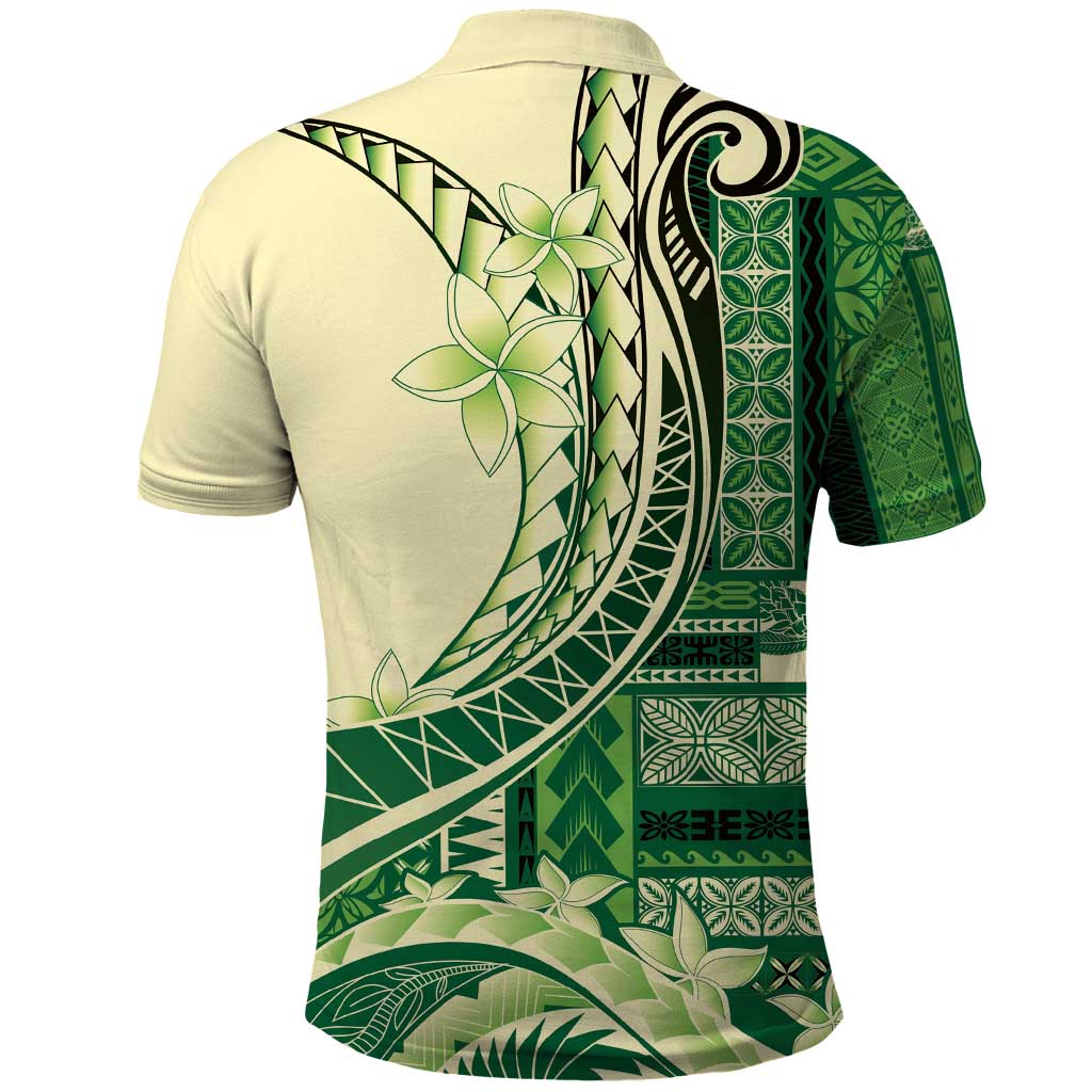 Samoa Siapo Mamanu Polo Shirt Plumeria Emerald Motifs