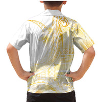Samoa Siapo Mamanu Family Matching Mermaid Dress and Hawaiian Shirt Plumeria Fancy Gold Motifs LT7 - Polynesian Pride