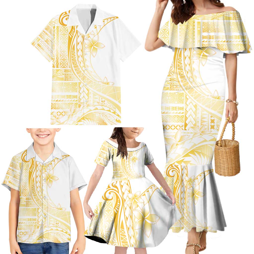 Samoa Siapo Mamanu Family Matching Mermaid Dress and Hawaiian Shirt Plumeria Fancy Gold Motifs LT7 - Polynesian Pride