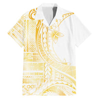 Samoa Siapo Mamanu Family Matching Mermaid Dress and Hawaiian Shirt Plumeria Fancy Gold Motifs LT7 Dad's Shirt - Short Sleeve Gold - Polynesian Pride