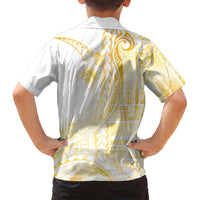 Samoa Siapo Mamanu Family Matching Off Shoulder Maxi Dress and Hawaiian Shirt Plumeria Fancy Gold Motifs LT7 - Polynesian Pride