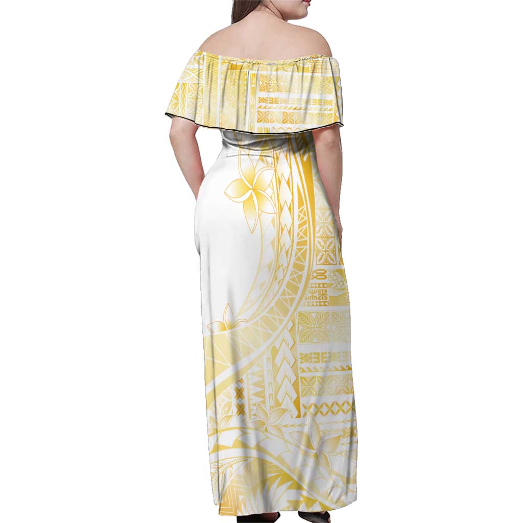 Samoa Siapo Mamanu Family Matching Off Shoulder Maxi Dress and Hawaiian Shirt Plumeria Fancy Gold Motifs LT7 - Polynesian Pride