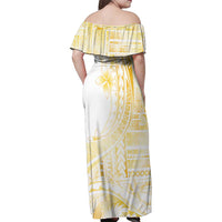 Samoa Siapo Mamanu Family Matching Off Shoulder Maxi Dress and Hawaiian Shirt Plumeria Fancy Gold Motifs LT7 - Polynesian Pride