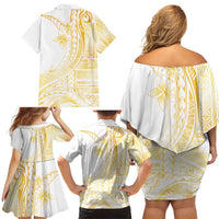 Samoa Siapo Mamanu Family Matching Off Shoulder Short Dress and Hawaiian Shirt Plumeria Fancy Gold Motifs LT7 - Polynesian Pride