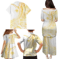 Samoa Siapo Mamanu Family Matching Puletasi and Hawaiian Shirt Plumeria Fancy Gold Motifs LT7 - Polynesian Pride