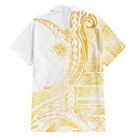 Samoa Siapo Mamanu Family Matching Puletasi and Hawaiian Shirt Plumeria Fancy Gold Motifs LT7 - Polynesian Pride