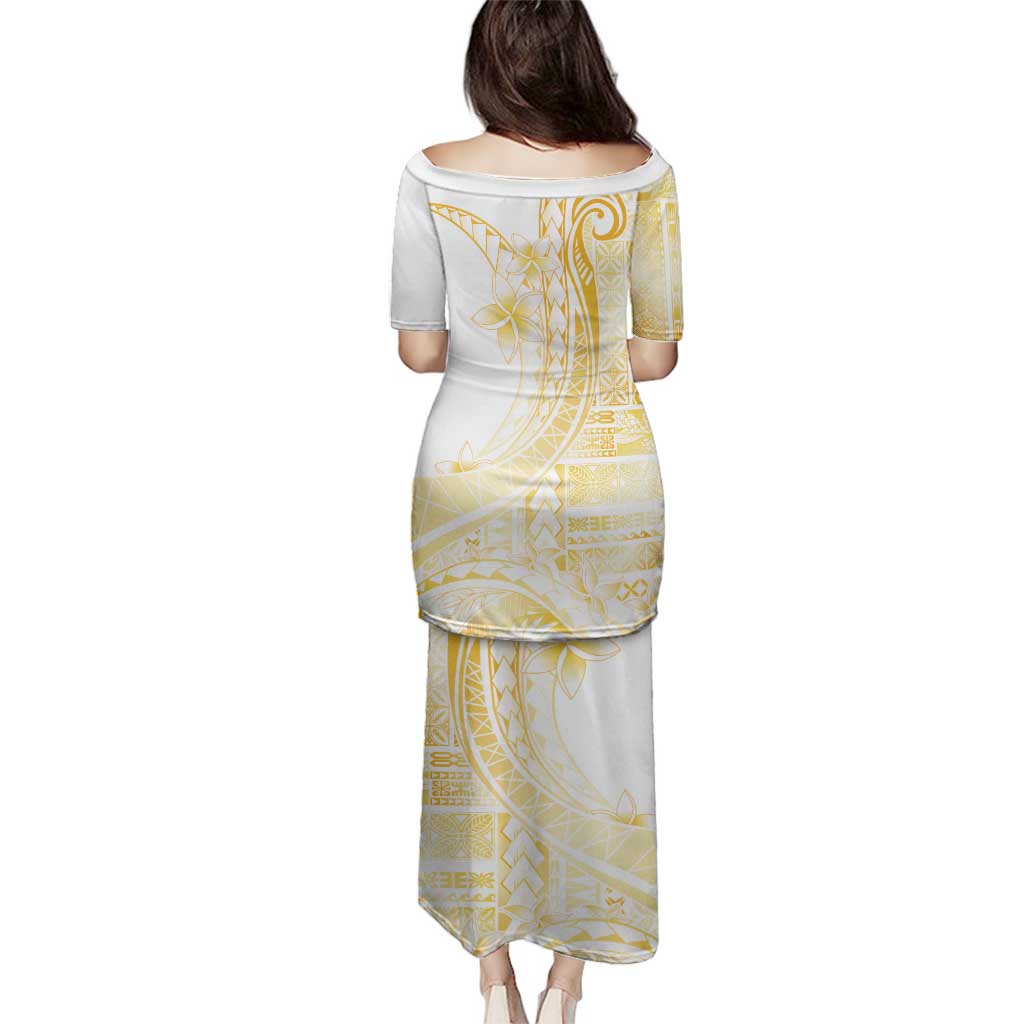 Samoa Siapo Mamanu Family Matching Puletasi and Hawaiian Shirt Plumeria Fancy Gold Motifs LT7 - Polynesian Pride