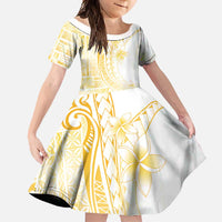 Samoa Siapo Mamanu Family Matching Summer Maxi Dress and Hawaiian Shirt Plumeria Fancy Gold Motifs LT7 Daughter's Dress Gold - Polynesian Pride