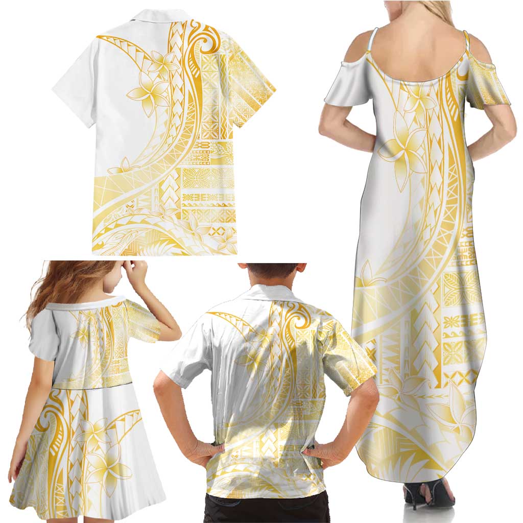 Samoa Siapo Mamanu Family Matching Summer Maxi Dress and Hawaiian Shirt Plumeria Fancy Gold Motifs LT7 - Polynesian Pride