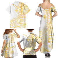 Samoa Siapo Mamanu Family Matching Summer Maxi Dress and Hawaiian Shirt Plumeria Fancy Gold Motifs LT7 - Polynesian Pride