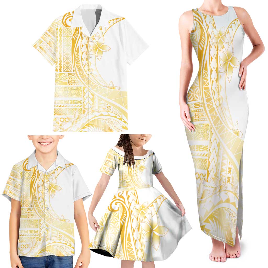 Samoa Siapo Mamanu Family Matching Tank Maxi Dress and Hawaiian Shirt Plumeria Fancy Gold Motifs LT7 - Polynesian Pride
