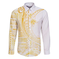 Samoa Siapo Mamanu Family Matching Tank Maxi Dress and Hawaiian Shirt Plumeria Fancy Gold Motifs LT7 Dad's Shirt - Long Sleeve Gold - Polynesian Pride