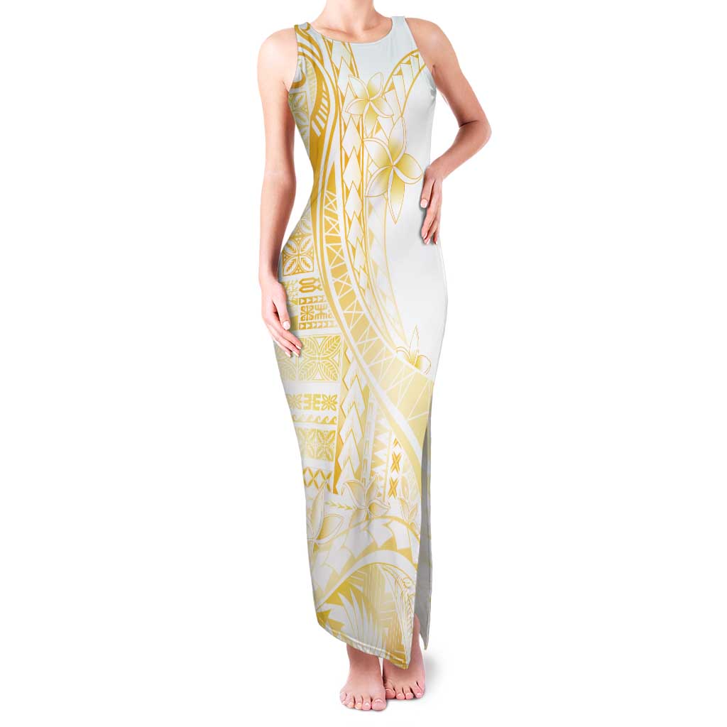 Samoa Siapo Mamanu Family Matching Tank Maxi Dress and Hawaiian Shirt Plumeria Fancy Gold Motifs LT7 Mom's Dress Gold - Polynesian Pride