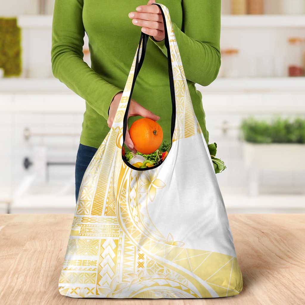 Samoa Siapo Mamanu Grocery Bag Plumeria Fancy Gold Motifs