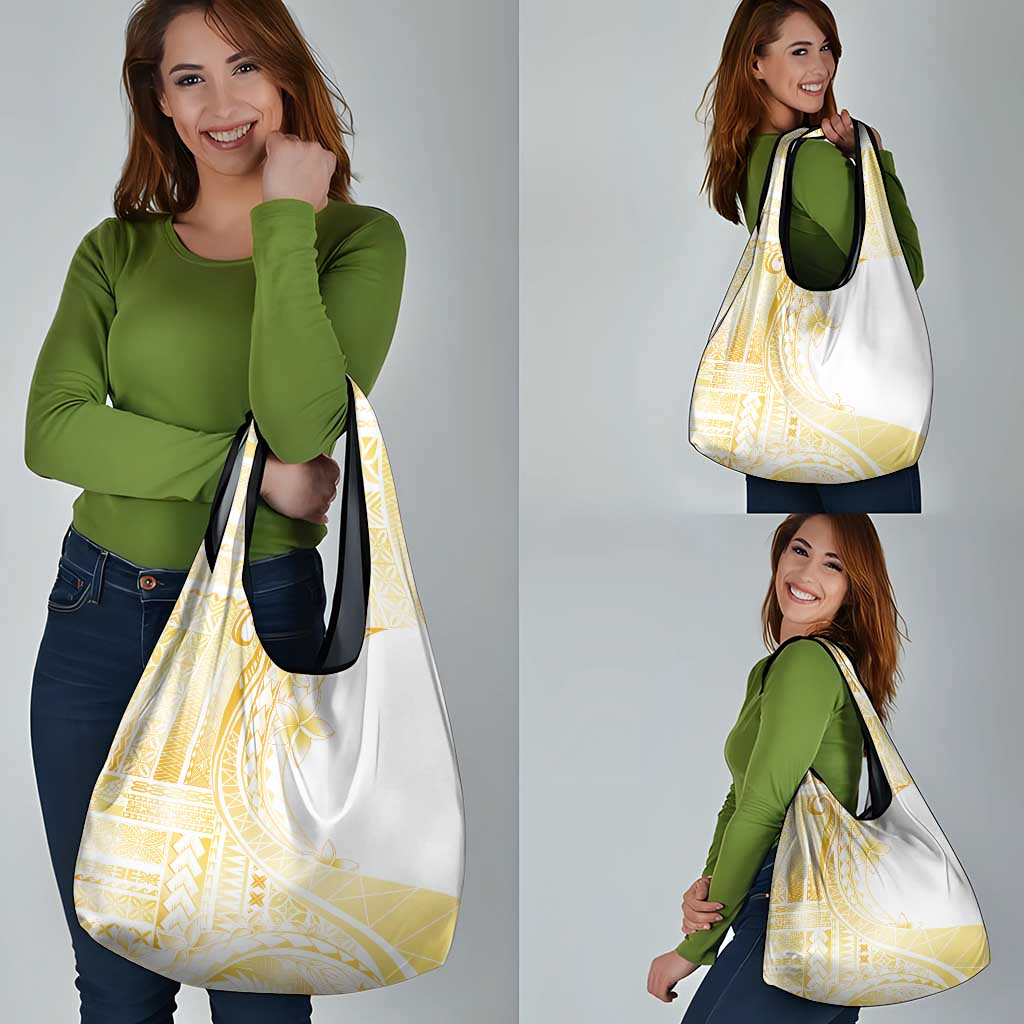 Samoa Siapo Mamanu Grocery Bag Plumeria Fancy Gold Motifs