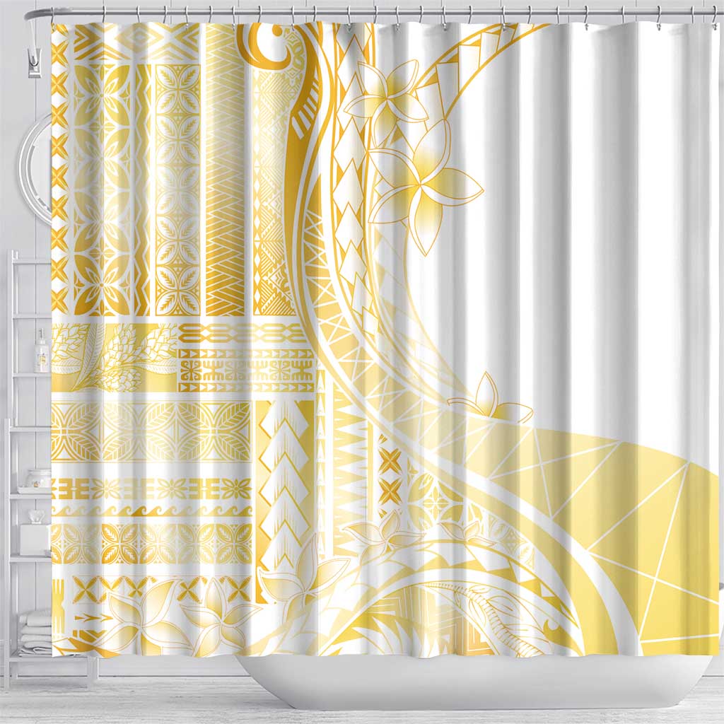 Samoa Siapo Mamanu Shower Curtain Plumeria Fancy Gold Motifs