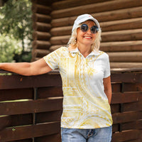 Samoa Siapo Mamanu Women Polo Shirt Plumeria Fancy Gold Motifs