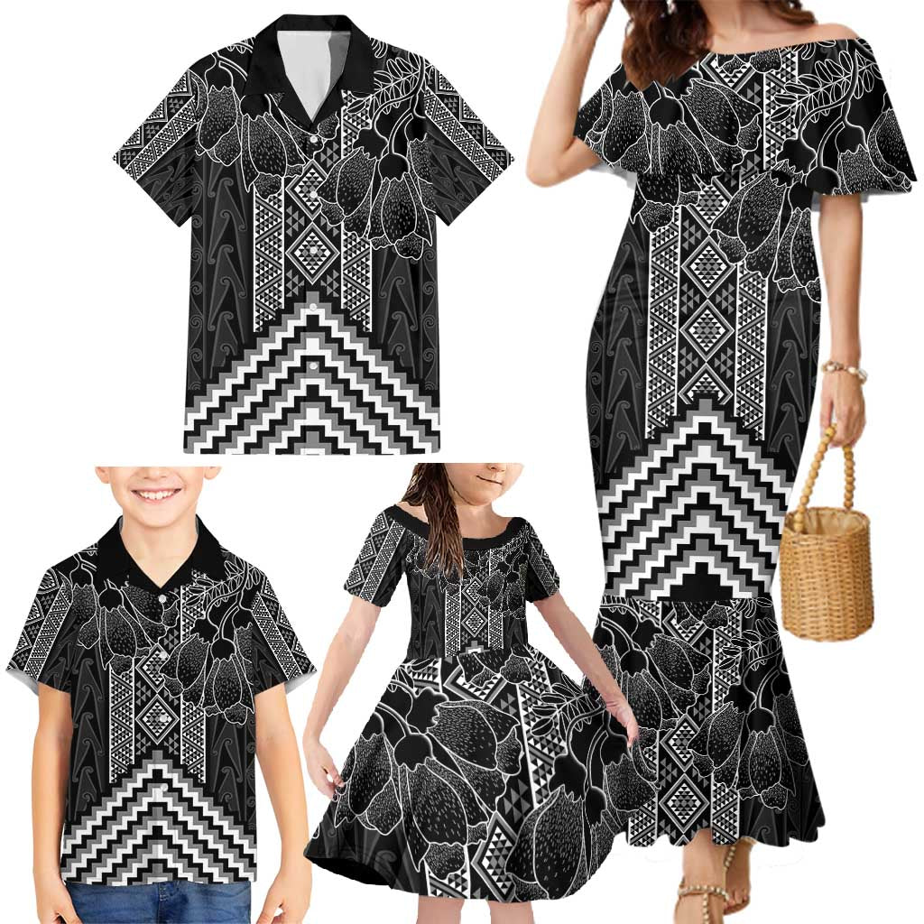 Aotearoa Taniko Pattern Family Matching Mermaid Dress and Hawaiian Shirt Poutama Mix Kowhai Flowers LT7 - Polynesian Pride