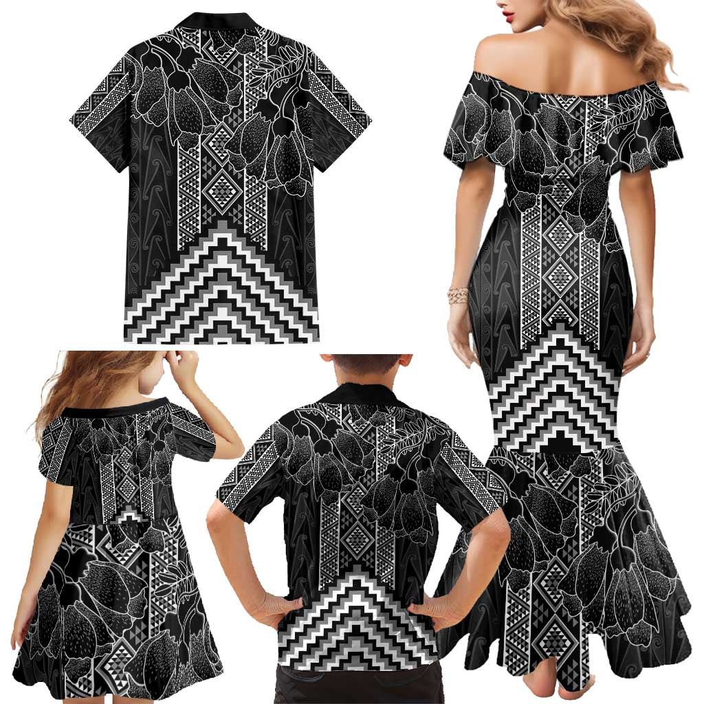 Aotearoa Taniko Pattern Family Matching Mermaid Dress and Hawaiian Shirt Poutama Mix Kowhai Flowers LT7 - Polynesian Pride