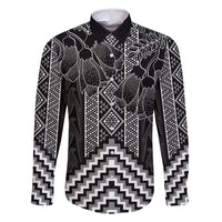 Aotearoa Taniko Pattern Family Matching Off Shoulder Short Dress and Hawaiian Shirt Poutama Mix Kowhai Flowers LT7 Dad's Shirt - Long Sleeve Grey - Polynesian Pride