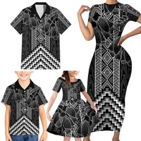 Aotearoa Taniko Pattern Family Matching Short Sleeve Bodycon Dress and Hawaiian Shirt Poutama Mix Kowhai Flowers LT7 - Polynesian Pride