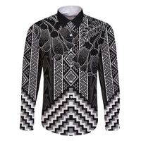 Aotearoa Taniko Pattern Family Matching Short Sleeve Bodycon Dress and Hawaiian Shirt Poutama Mix Kowhai Flowers LT7 Dad's Shirt - Long Sleeve Grey - Polynesian Pride