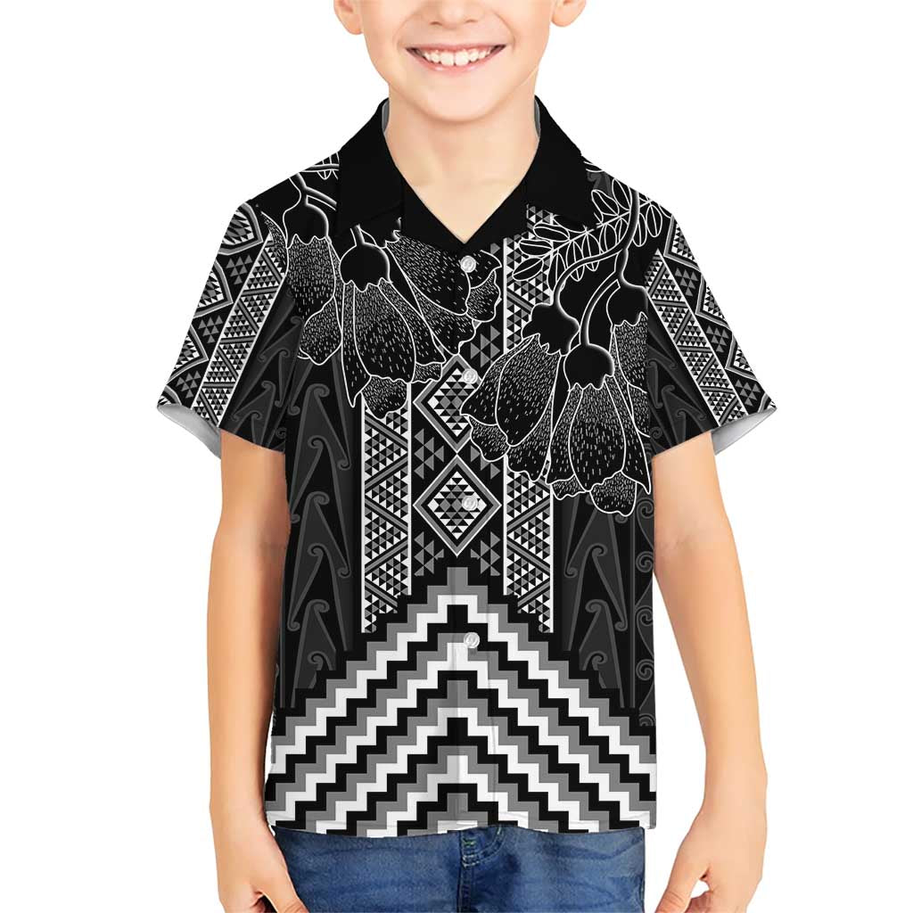 Aotearoa Taniko Pattern Family Matching Short Sleeve Bodycon Dress and Hawaiian Shirt Poutama Mix Kowhai Flowers LT7 Son's Shirt Grey - Polynesian Pride