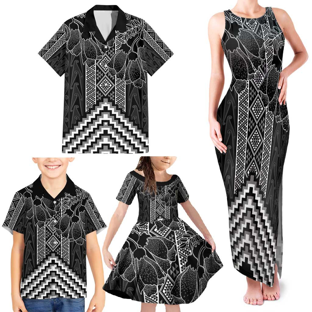 Aotearoa Taniko Pattern Family Matching Tank Maxi Dress and Hawaiian Shirt Poutama Mix Kowhai Flowers LT7 - Polynesian Pride