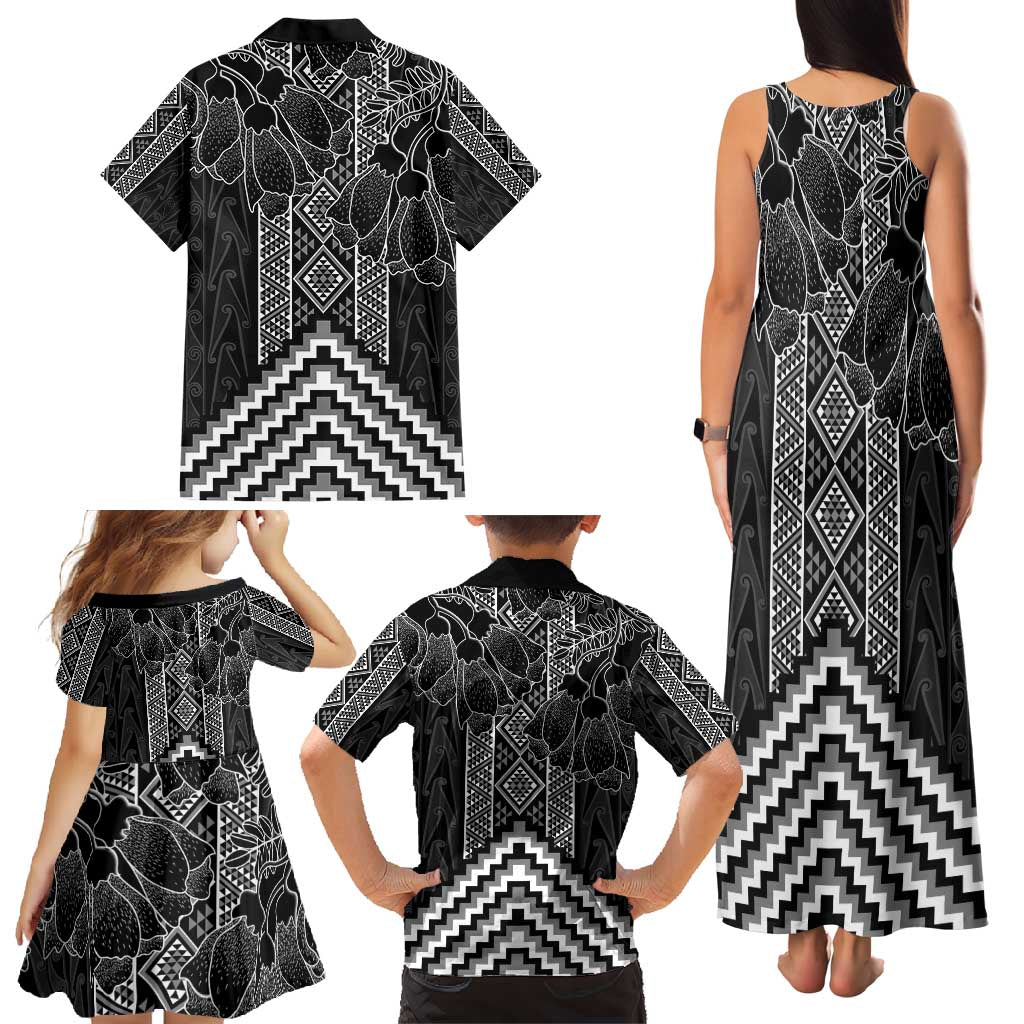 Aotearoa Taniko Pattern Family Matching Tank Maxi Dress and Hawaiian Shirt Poutama Mix Kowhai Flowers LT7 - Polynesian Pride